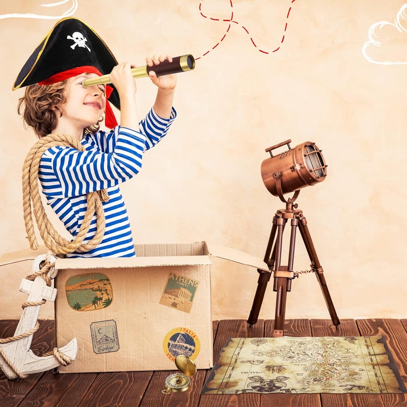 Sratte منظار قراصنة أحادي العدسة خريطة كنز بوصلة جيب قبعة قراصنة طباعة جمجمة زي كابتن، 5 قطع هدايا حفلات زي نظارات تجسس للأطفال بوصلة للعب الأدوار (صغير) - Image 4